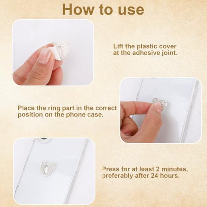 8pcs Rhinestone Heart Phone Charm Holder, 0.83inch Cell Phone Charm Hook - color: silver, size: 2.1cm