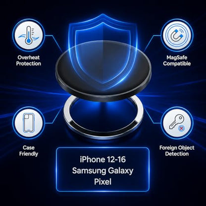15W Magnetic Wireless Charger with Detachable USB-C Cables & USB-A Adapter - color: Black
