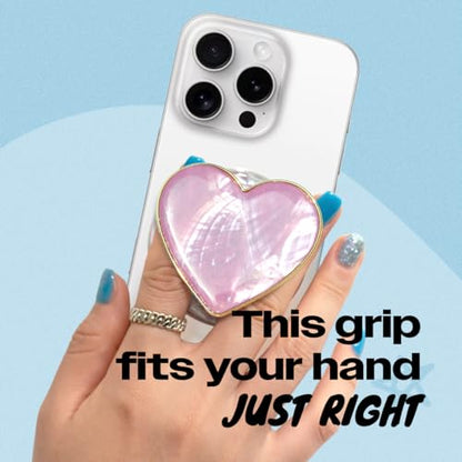 OnTheGrip Cute Natural Seashell Design Heart Shape Collapsible Mobile Phone Grip Stand Holder for Smartphone Tablet Cell Phone Accessory (Violet)
