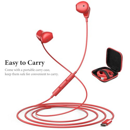 APETOO USB C Headphones for iPhone 18 Pro Max 17 16 15/iPad Air Earbuds - color: Red
