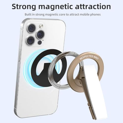 RESPECTED-BRO-Magnetic-Phone-Grip-Stand, Magnetic Phone Ring Holder Kickstand with Silicone Finger Strap, Compatibility for iPhone 17/16/15/14/13/12, Android, and More (White) - color: White