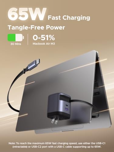 UGREEN Nexode 65W Retractable Charger Block, 3 in 1 Fast Charging Adapter