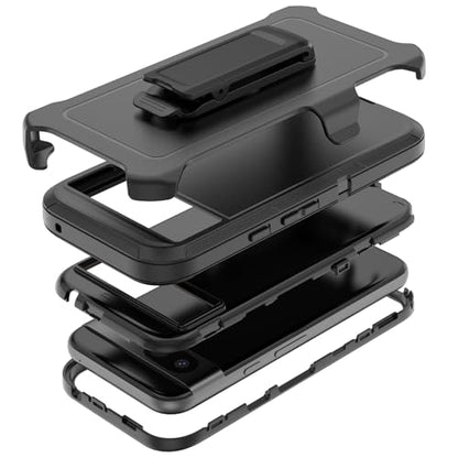 Compatible with Google Pixel 8A Case, with Belt Clip Holster Heavy Duty Rugged Shockproof Full Body Protection Kickstand Phone case for Google Pixel 8A 5G (Black) - color: Black