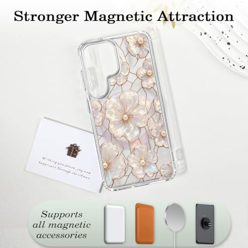 for Samsung Galaxy S26 Ultra Magnetic Case【Compatible with MagSafe】 Aesthetic Oil Painting Stained Glass Flower Design, Slim Fit Hard PC Back Shockproof Cute Clear Phone Cover, Light Pink - color: Light Pink, size: Galaxy S26 Ultra