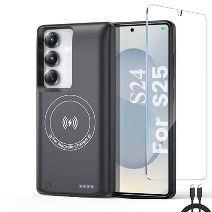Charging Phone case for Samsung Galaxy S25/Galaxy S24 Battery Case, Real 10000mAh Portable Power Bank with Magnetic Wireless Charging Black - size: Galaxy S25/Galaxy S24