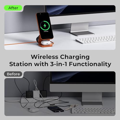 KU XIU X55 Turbo Qi2.2 25W Fast 3-in-1 Charging Station for Apple Device - color: Orange