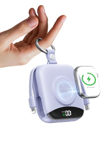 Portable Charger 10000mAh 22.5W Power Bank Built-in 2 Cables Keychain | Charge 5 Devices, TSA approved, Travel Fast Charging Battery Pack for iPhone Samsung Google Android & iWatch Charger, Purple - color: Purple