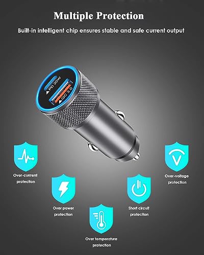 iPhone Car Charger,【2Pack】38W Dual Port USB C+QC3.0 [Apple MFi Certified] Fast Charging Cigarette Lighter iPhone Charger Car Adapter with【2 Pack】Lightning Cable for iPhone 14 13 Pro Max 12 11 X - Grey - color: Grey