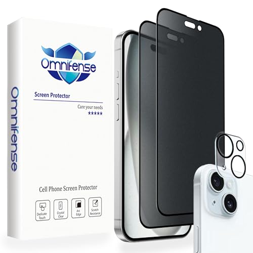 Matte Privacy Plastic Screen Protector for iPhone 15 [2 Pack] + Camera lens Protector [1 Pack], 2 Way Anti Spy Frosted Screen Film and Tempered Glass Camera Cover Film for Apple 15 [6.1”]