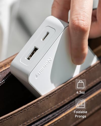 Nekmit USB C Charger, 65W Slim Fast Wall Charger Foldable for Travel, Thin Flat Dual Port with PD 3.0 & GaN Tech for Laptops, MacBook, iPad Pro, iPhone 17/17 Pro / 17 Pro Max, Pixel, Galaxy