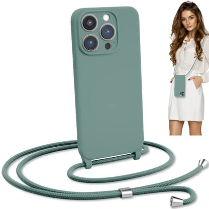 Crossbody Lanyard Strap Case for iPhone 14 Pro Max, Neck Cross Body, Adjustable Holder Removable, Drop Protection Shockproof,Hands-Free Silicone Case 6.7 inch,150 cm Strap, iP14PM-Pine Green - color: Pine Green