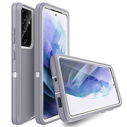 MXX Case Compatible with Galaxy S21 Ultra Case, 3-Layer Super Full Heavy Duty Body Bumper Cover/Shock Protection/Dust Proof, Designed for Samsung Galaxy S21 Ultra 5G 6.8 Inch 2021 (Gray/White) - color: Gray/White
