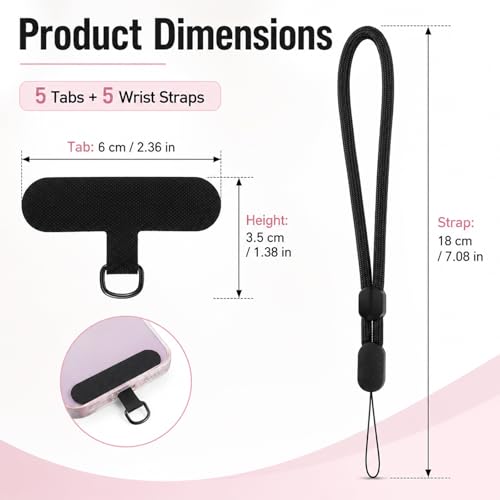 5 Pack Anti Theft Phone Wrist Strap with 5 Pcs TPU Tether Tabs, Cellphone Wrist Straps, Wrists Strap for Phones Case, Smartphones