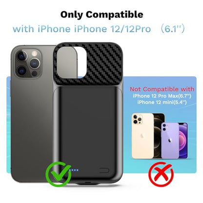 Battery Case for iPhone 12, 12 Pro (6.1 inch), 13800mAh High Capacity Battery Charging Case, Portable Rechargeable External Charger Case Battery Pack with Tempered Glass Screen Protector Black - size: for iPhone 12, 12 Pro (6.1 inch)
