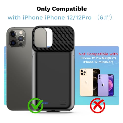 Battery Case for iPhone 12, 12 Pro (6.1 inch), 13800mAh High Capacity Battery Charging Case, Portable Rechargeable External Charger Case Battery Pack with Tempered Glass Screen Protector Black - size: for iPhone 12, 12 Pro (6.1 inch)