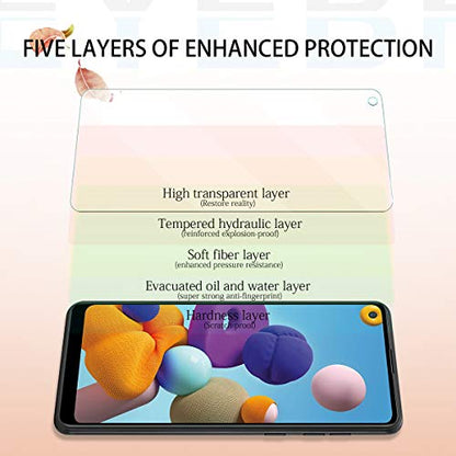 YEBF Galaxy A21 HD Clear Tempered Glass Screen Protector + Camera Lens Protectors by YEYEBF,[2+2 Pack] [3D Glass] [Anti-Glare] [Bubble-Free] Screen Protector Glass for Samsung Galaxy A21 - size: Galaxy A21