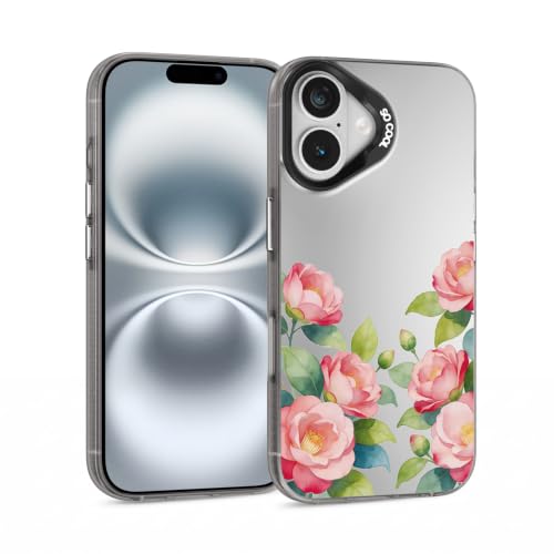 for iPhone 16 Case, TPU, Drop Protection, Camellia | Matte Silver Back, Shockproof, Fade-resistant, Anti-yellow, Lens Protection, Precise Cutout, Slim grip, Watercolor Camellia - color: Camellia, size: iPhone 16