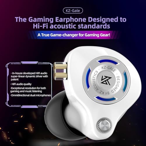 KZ Gale Gaming Earbuds, Wired IEM for Xbox/PC/PS5/Switch/Mobile - color: White, style: 3.5