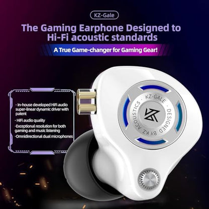 KZ Gale Gaming Earbuds, Wired IEM for Xbox/PC/PS5/Switch/Mobile - color: White, style: 3.5
