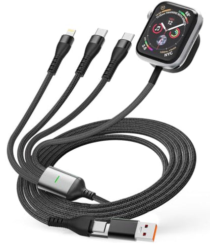 100W Multi Charge Cable for Apple iWatch/Dual USB C/Lightning, 10FT - size: AC to 2C+L+iWatch(10FT)
