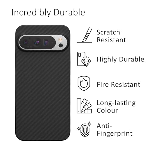 kalibri Aramid Fiber Case Compatible with Google Pixel 9 Pro XL - Case Super Slim Strong Protective Phone Cover - Black Matte - size: Pixel 9 Pro XL