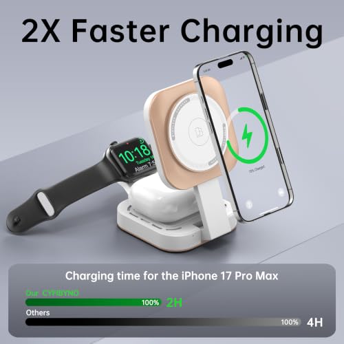 3 in 1 Mini Foldable Fast Charging Station for Apple Devices, Travel Wireless Charger Stand for Magsafe for iPhone 18 Duo 17 e Air 16 15 14 13 12 Series, Apple Watch & AirPods Series (Golden) - color: Golden