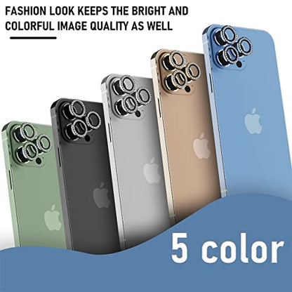 Suoman 3-Pack for iPhone 13 Pro Max/iPhone 13 Pro Camera Lens Protector, 9H Hardness Tempered Glass Film, [Flash Diamonds] [Does not Affect Night Shots] Individual Metal Protective Cover -Green - color: Diamond Green