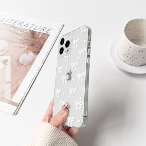 NITITOP Compatible with iPhone 15 Pro Max Case Clear Cute Bow Ribbon Love Heart Pattern for Women Girls Bowknot Full Camera Lens Soft TPU Slim Shockproof Protective Cover - White - color: White, size: iPhone 15 Pro Max