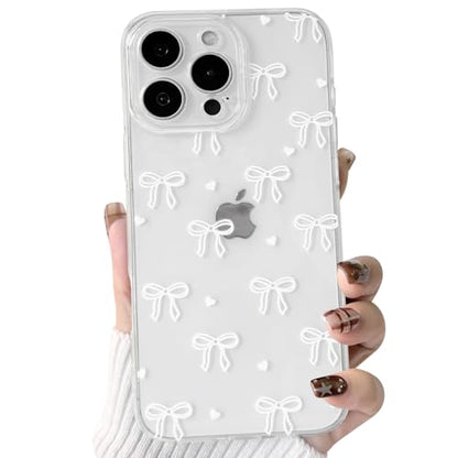 NITITOP Compatible with iPhone 16 Pro Case Clear Cute Bow Ribbon Love Heart Pattern for Women Girls Bowknot Full Camera Lens Soft TPU Slim Shockproof Protective Cover - White - color: White, size: iPhone 16 Pro