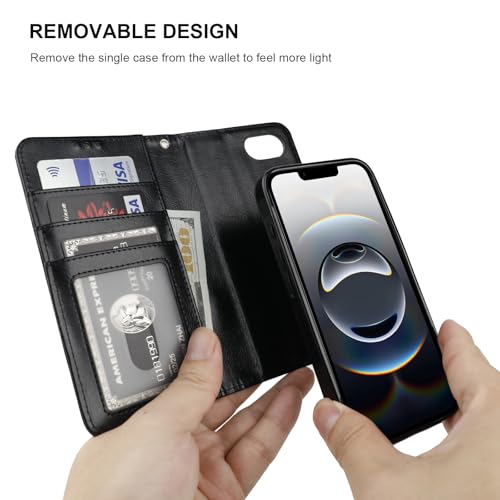 Bocasal Detachable Wallet Case Card Holder for iPhone 17e/16e, Black | RFID Blocking Kickstand Card Slots Holder PU Leather Magnetic Shockproof Wrist Strap Removable Flip Protective Cover 6.1 inch - color: Black