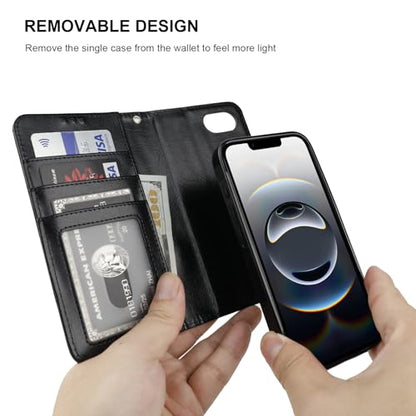 Bocasal Detachable Wallet Case Card Holder for iPhone 17e/16e, Black | RFID Blocking Kickstand Card Slots Holder PU Leather Magnetic Shockproof Wrist Strap Removable Flip Protective Cover 6.1 inch - color: Black
