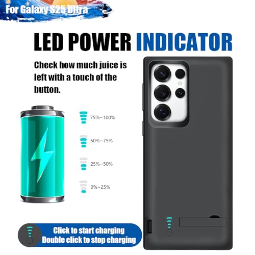 Battery Case for Samsung Galaxy S25 Ultra, 5000mAh Rechargeable Extended Battery Charging Charger Case, Add 100% Extra Juice (6.9 Inches) Black