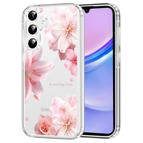 Clear Case for Samsung Galaxy A15 5G 6.5", Aesthetic Cute Lily Sakura Floral Pattern Printed, Trendy Flower Design for Women Girly, Soft TPU Shockproof Transparent Phone Cover for Samsung A15 - color: Pink Floral, size: Samsung Galaxy A15 5G