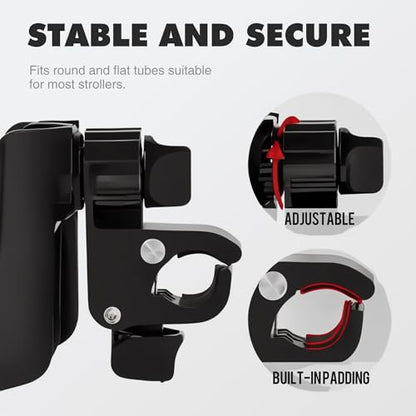 Li & Zhao Universal Stroller Cup Holder - 2-in-1 Wheelchair Cup Holder Adjustable Bike Drink Holder with Phone Holder Accessories for Rollator,Bike,Scooter,Walker(Black) - color: Black