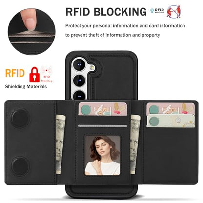 for Samsung Galaxy S23 Wallet Case, 2-in-1 Detachable Magnetic Wallet Case, Card Holder RFID Blocking, Fashionable Faux Leather Card Slot & Folding Design (Black) - color: Black, size: Samsung Galaxy S23