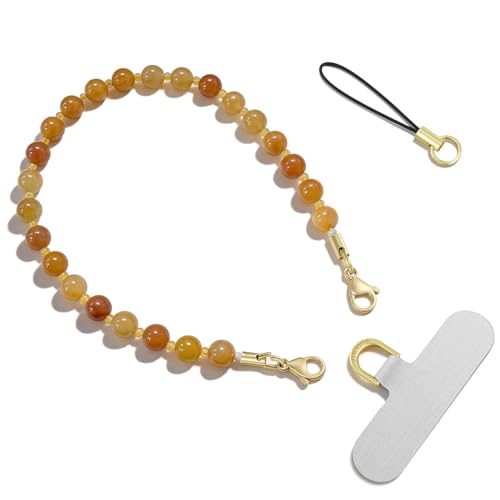 SURPHY Natural Stone Phone Charm, Beaded Phone Wrist Strap with Tether Tab - color: Aventurine Amber