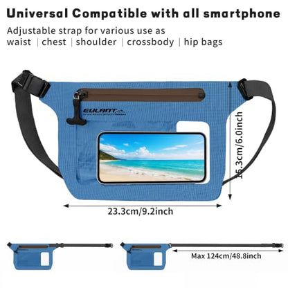 EULANT IPX8 Waterproof Phone Pouch,Reusable Fanny Pack Dry Bag | Fanny Pack Dry Bag Screen Touch Sensitive for Beach Swimming,Boating,Kayaking,Rafting - color: Blue, size: 2 PC