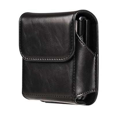 Waist Bag Leather Black for Galaxy Z Flip 8/7/6/5/4/3, Folding Phone Pouch Wear Belt Clip Pack Leather Case with Belt Loop Compatible with Motorola RAZR 5G/RAZR 70 60 50 40 Ultra/RAZR Plus - color: Black