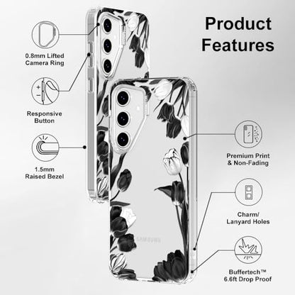 MOSNOVO Case for Samsung Galaxy S24 FE, [Buffertech 6.6ft Military-Grade Drop Protection] [Anti Peel Off Tech] Clear TPU Bumper Phone Case Cover Design - Black White Tulips - color: Clear - Black White Tulips, size: Samsung Galaxy S24 FE