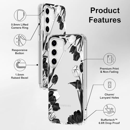 MOSNOVO Case for Samsung Galaxy S24 FE, [Buffertech 6.6ft Military-Grade Drop Protection] [Anti Peel Off Tech] Clear TPU Bumper Phone Case Cover Design - Black White Tulips - color: Clear - Black White Tulips, size: Samsung Galaxy S24 FE