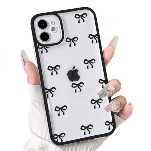 NITITOP Compatible for iPhone 11 Case Bow - Black | Aesthetics, Cute Clear, Durable ribbon bowknot, Full camera lens, For woman girl, Soft TPU, Shockproof, Waterproof - color: Black, size: iPhone 11