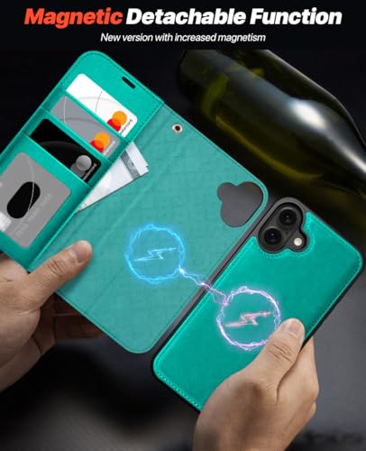 OCASE for iPhone 17 Detachable Wallet Case with Card Holder, 2 in 1 PU Leather Flip Folio with RFID Blocking Stand Wrist Strap Shockproof Phone Cover 6.3 Inch 2025, Blue Green - color: Blue Green, size: iPhone 17