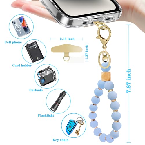 Silicone Beaded Phone Wrist Strap, Phone Bracelet Strap with Tether Tab Elastic Hands Free Wristlet Strap - color: Light Purple