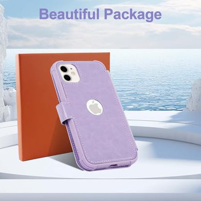 VANAVAGY Wallet Case for iPhone 11 6.1 inch, Clove Purple | 12ft Drop-proof Cover for Women Men, Silm PU Leather, RFID Blocking Card Holder, Wrist Strap, Screen Protector - color: Clove Purple