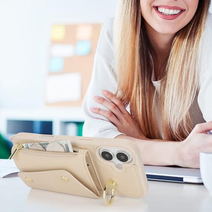 Lipvina Crossbody Wallet Case for iPhone 16 Plus,Beige - color: 02-Beige, size: iPhone 16 Plus 6.7"