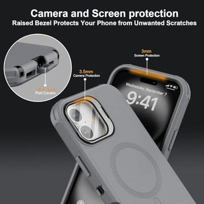 Follaroma for iPhone 16 Case with Magnetic,Heavy Duty Case,6.1'', Grey - color: Grey, size: iPhone 16 6.1''