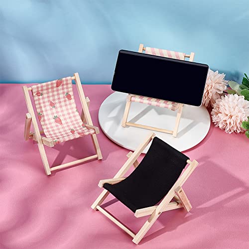WEBEEDY 3pcs Cell Phone Holder Wood Canvas Beach Deck Chair Foldable Cell Phone Holder 3 Styles Adjustable Mini Folding Chair Cell Phone Stand Desktop Multifunction Mobile Phone Holder