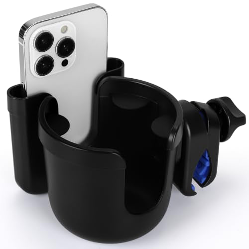 Accmor Wheelchair Cup Holder with Phone Holder, ﻿Universal 360° Rotatable Walker Cup Holder Rollator Scooter Accessory - color: Black