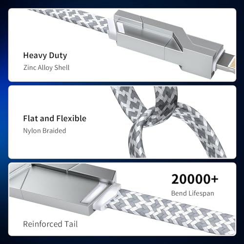 4 in 1 Charging Cable Fast Charging 66W with E-Mark Chip, Carplay - color: Silver, size: 4FT 1Pack