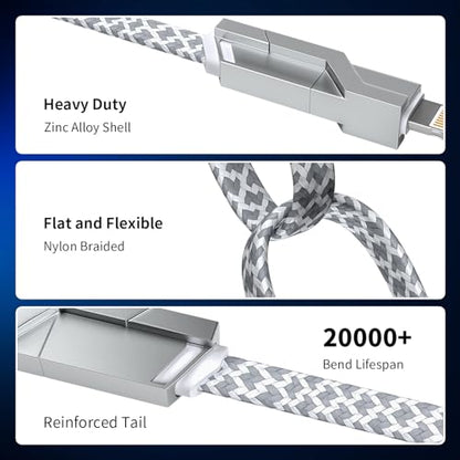 4 in 1 Charging Cable Fast Charging 66W with E-Mark Chip, Carplay - color: Silver, size: 4FT 1Pack
